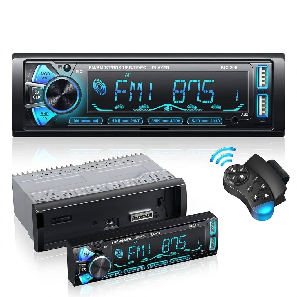 Autoradio Bluetooth 1 DIN Wistrue Façade Amovible RDS FM AM USB EQ 7 Couleurs