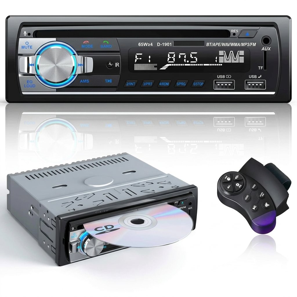 Autoradio Bluetooth D1901 Neuf CD/DVD USB/AUX FM Handsfree Compatible 12V