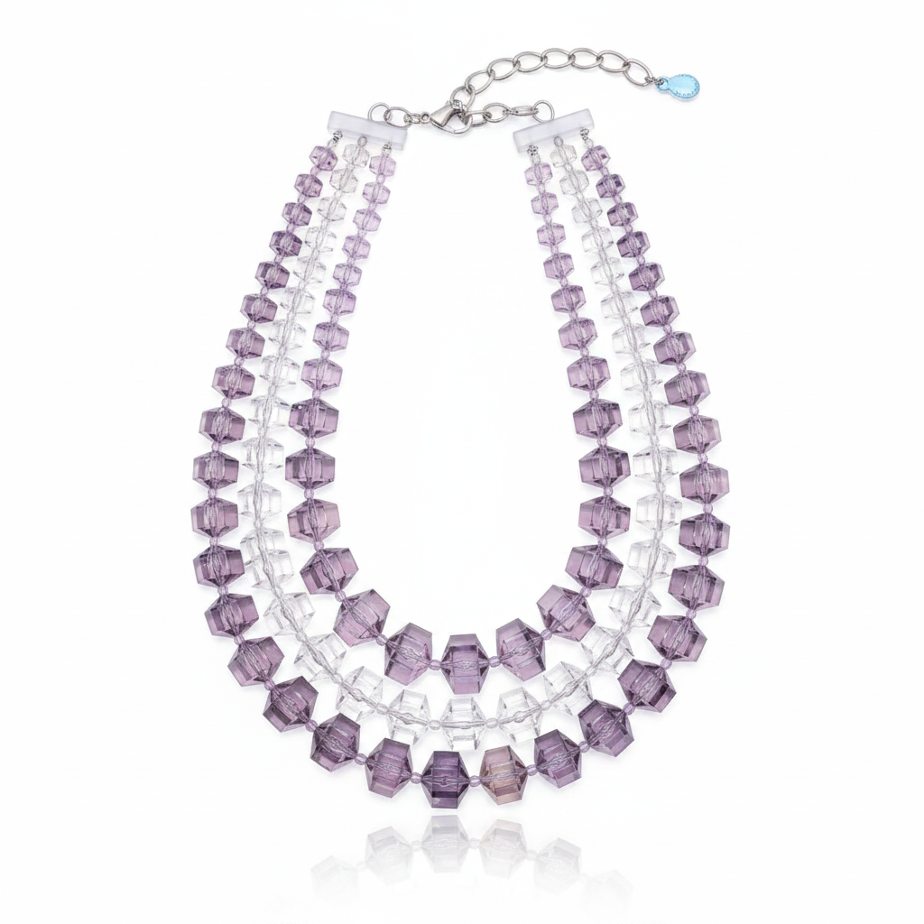 Collier|Emporio ArmanI|3 rangs de perles transparentes violettes