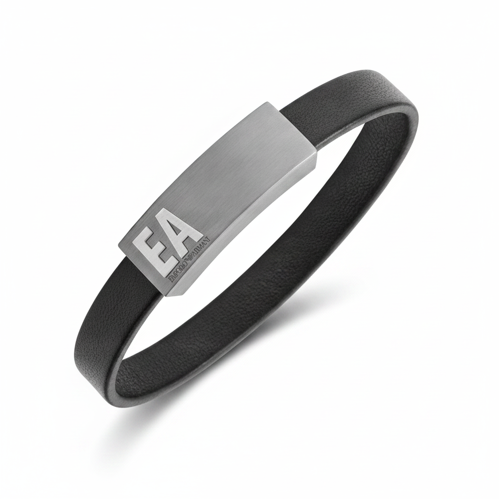 Bracelet| Emporio Armani| en cuir noir|Homme
