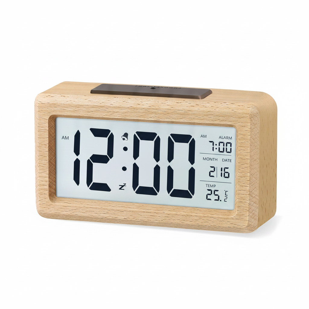 DTKID Réveil Numérique Bois LED LCD Sans Tic-Tac | Date Température Snooze |