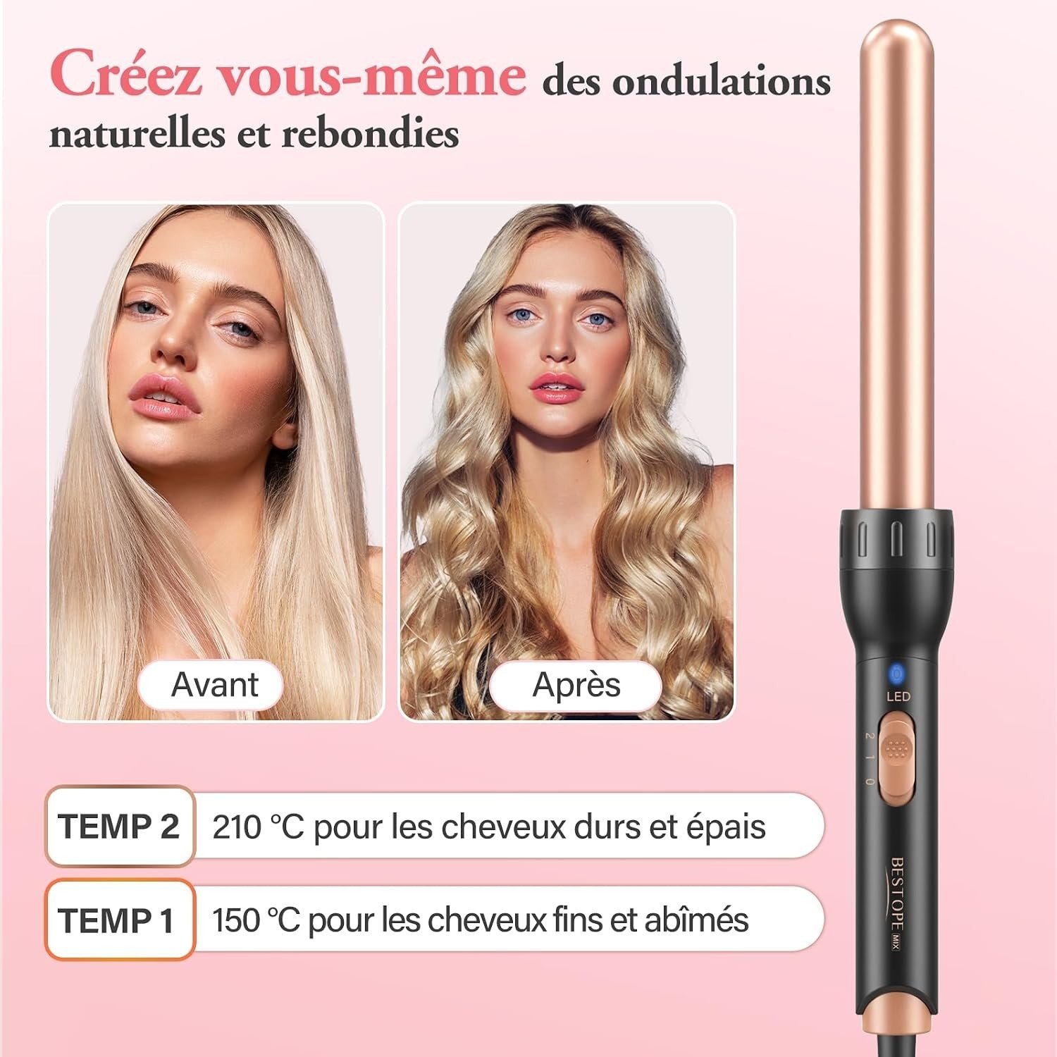 Fer à Boucler 5 en 1 BESTOPE MIX - Onduleur Cheveux Professionnel avec 5 Barille – Image 4