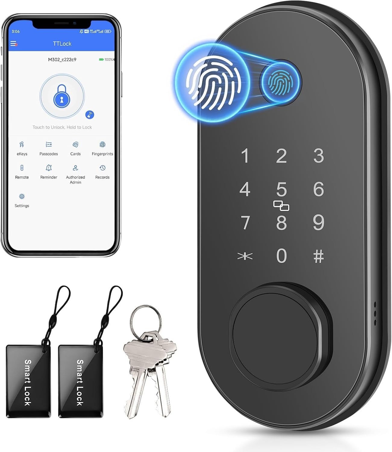 Serrure de Porte Intelligente Connectée Biométrique Empreinte Digitale Clavier