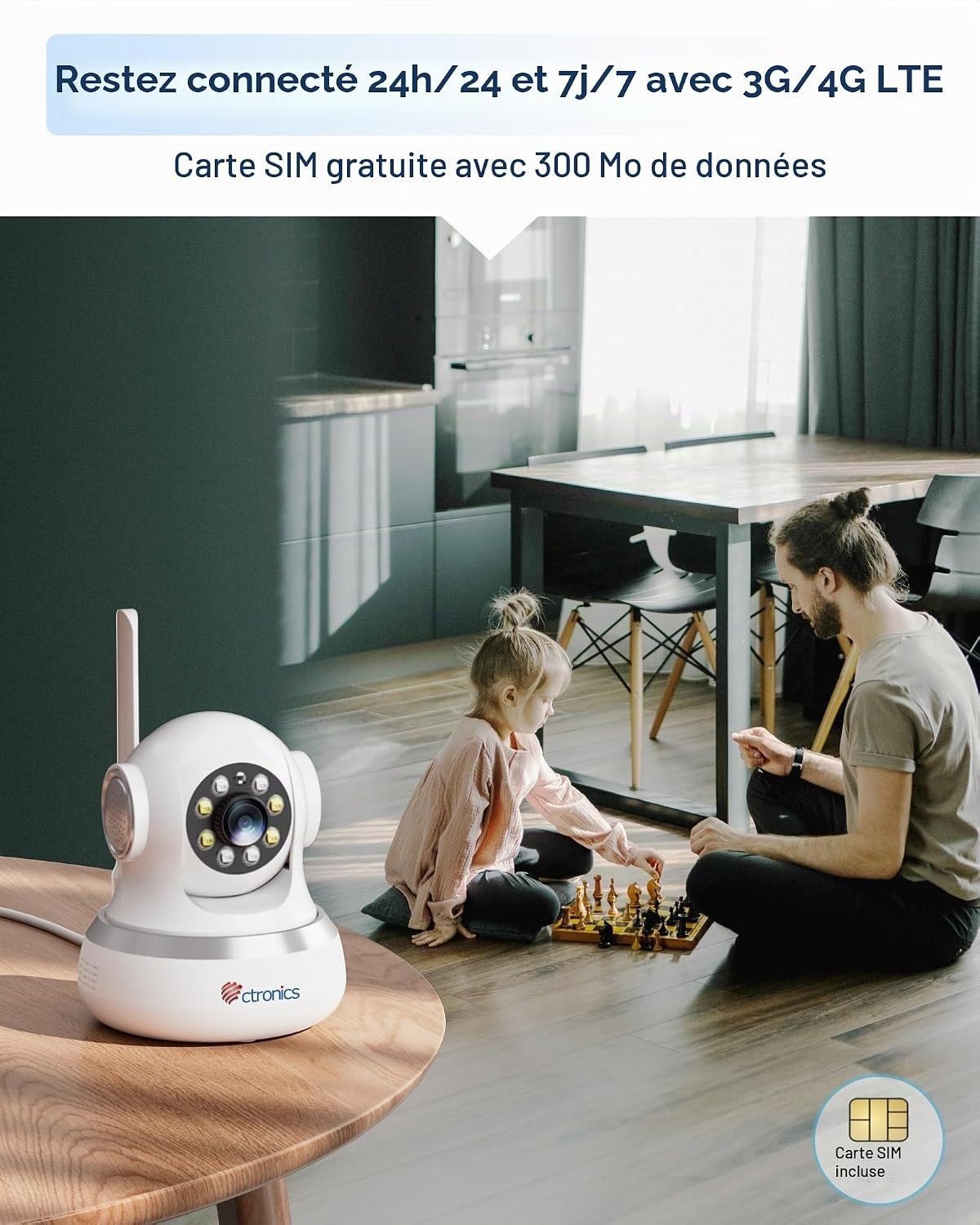 Ctronics Caméra IP 4G LTE Intérieure PTZ 360° Carte SIM 1080P Vision Nocturne – Image 9