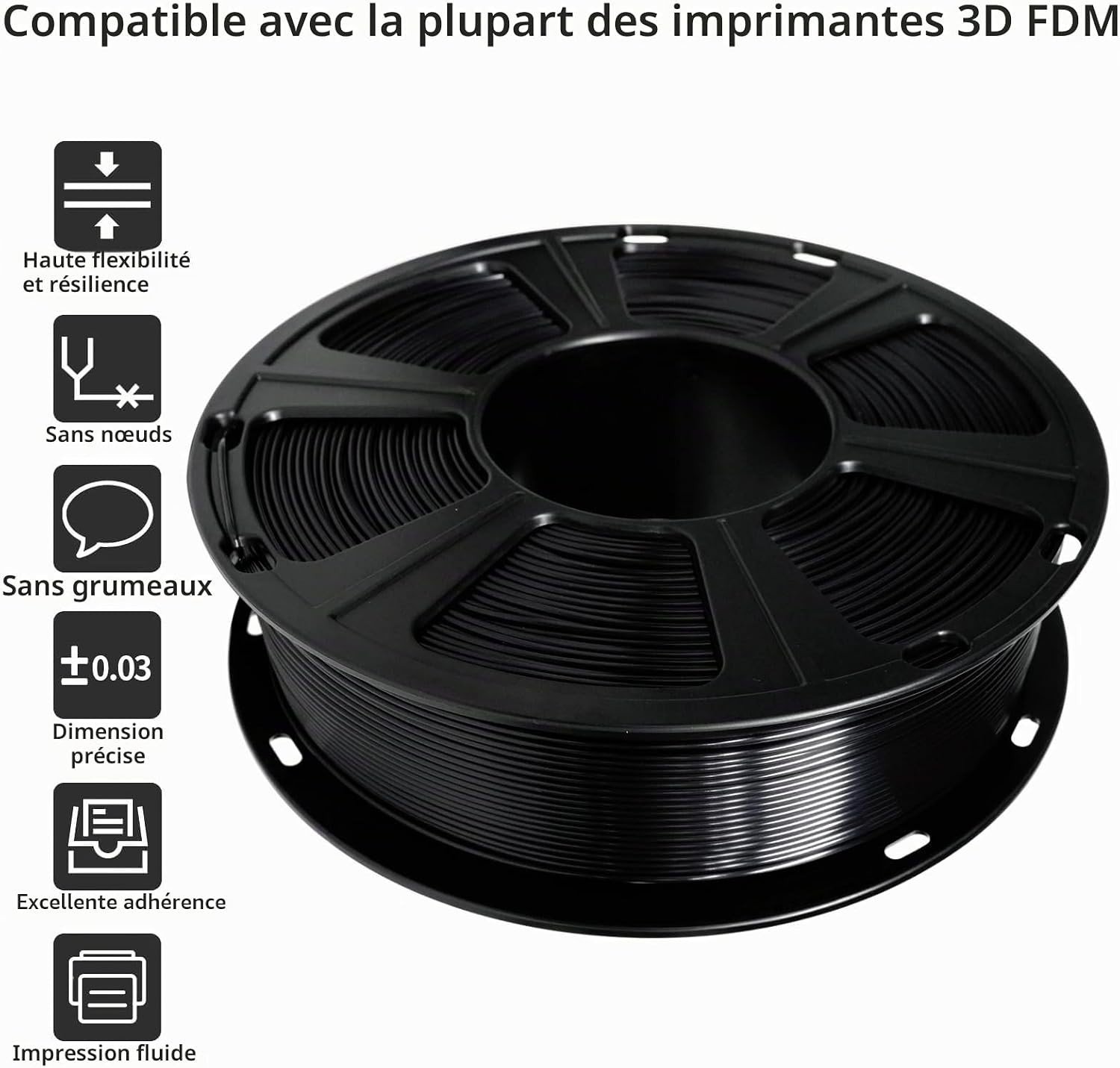 Bobine Filament PLA 1.75mm 1kg GIANTARM Noir - Haute Précision Impression 3D